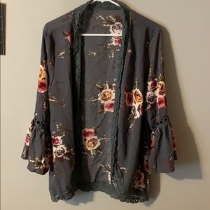 grey floral kimono